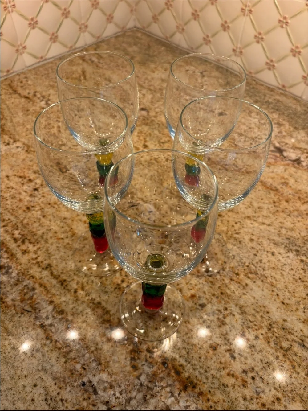 Colorful Stacked Stem Wine Glasses - Set of 5